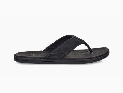 UGG Seaside Leather Flip Flop Mens Slides Black - AU 690XV